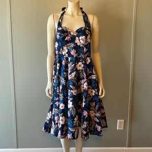 Grace Karen, tie neck, A-line, floral print cocktail dress.